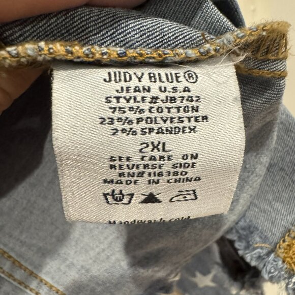 NWOT Star Judy Blue Jean Jacket 2xl Raw Edge Stretchy Cropped - Picture 5 of 6